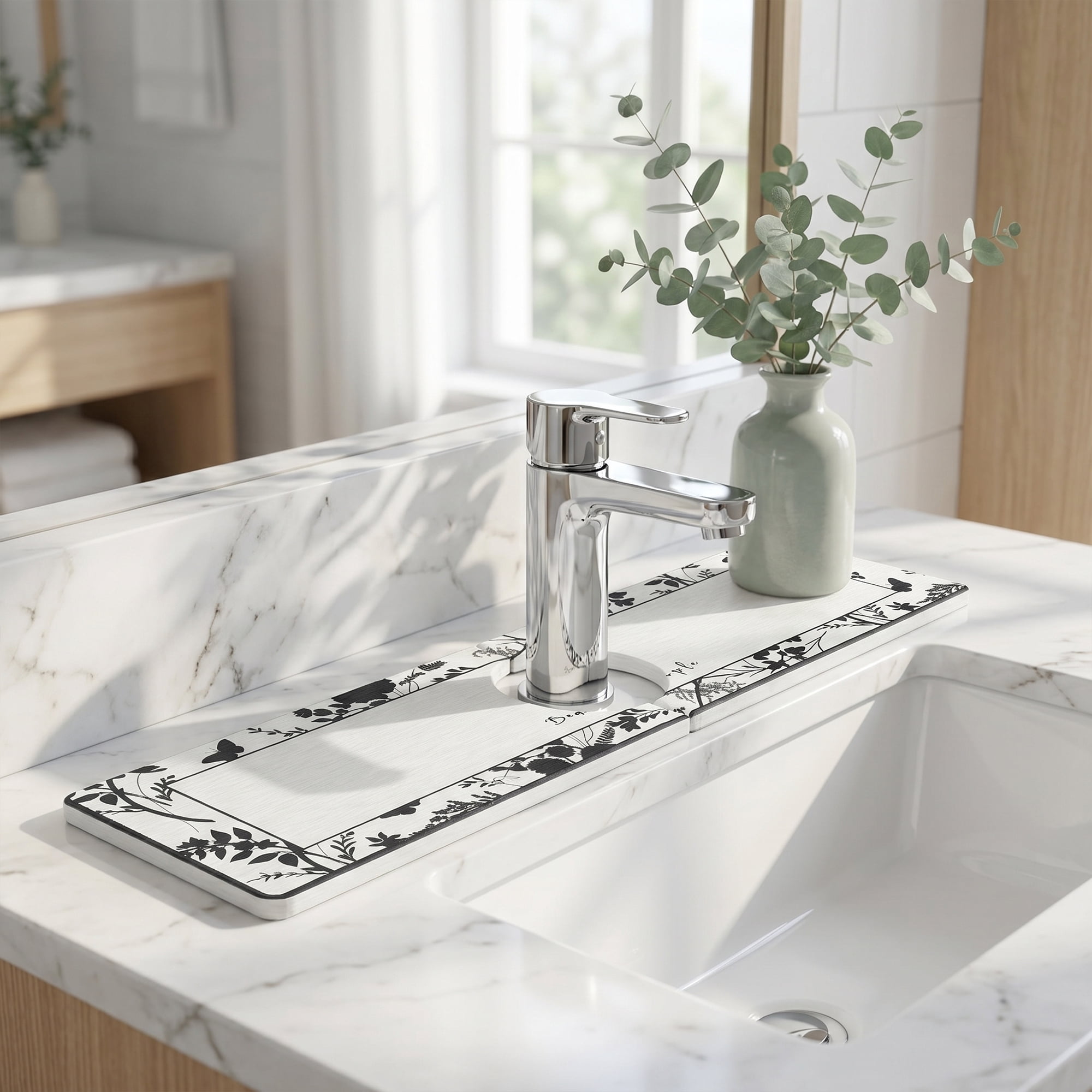 Unique Bargains Faucet Mat Versatile Kitchen Sink Mat for Home Black/White 15.7*3.9 in