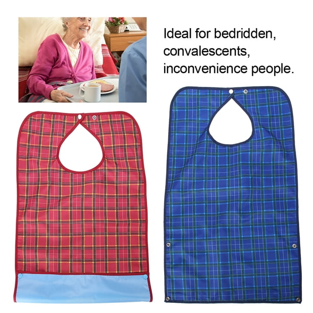 Baberos impermeables para adultos, lavables y reutilizables, para la hora de la comida, babero doble capa, extra largo, color azul, para hombres y mujeres Ecomeon no