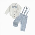 thumbnail image 3 of Infant Baby Boys 2 Piece Formal Fall Outfit, Long Sleeve Shirt Gingham Suspender Pants Gentle Suit For Wedding First Birthday Party for 3 6 9 12 18 Months,Light Blue,9-12 Months, 3 of 9
