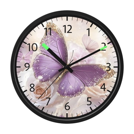DIXRUYEE Voice Activated LED Night 12in Clock with Purple Butterfly Pattern
