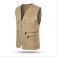 thumbnail image 3 of Chaleco tipo cargo informal con múltiples bolsillos para hombre, chaleco para pesca, viajes, senderismo, abrigo caqui, 3 of 3