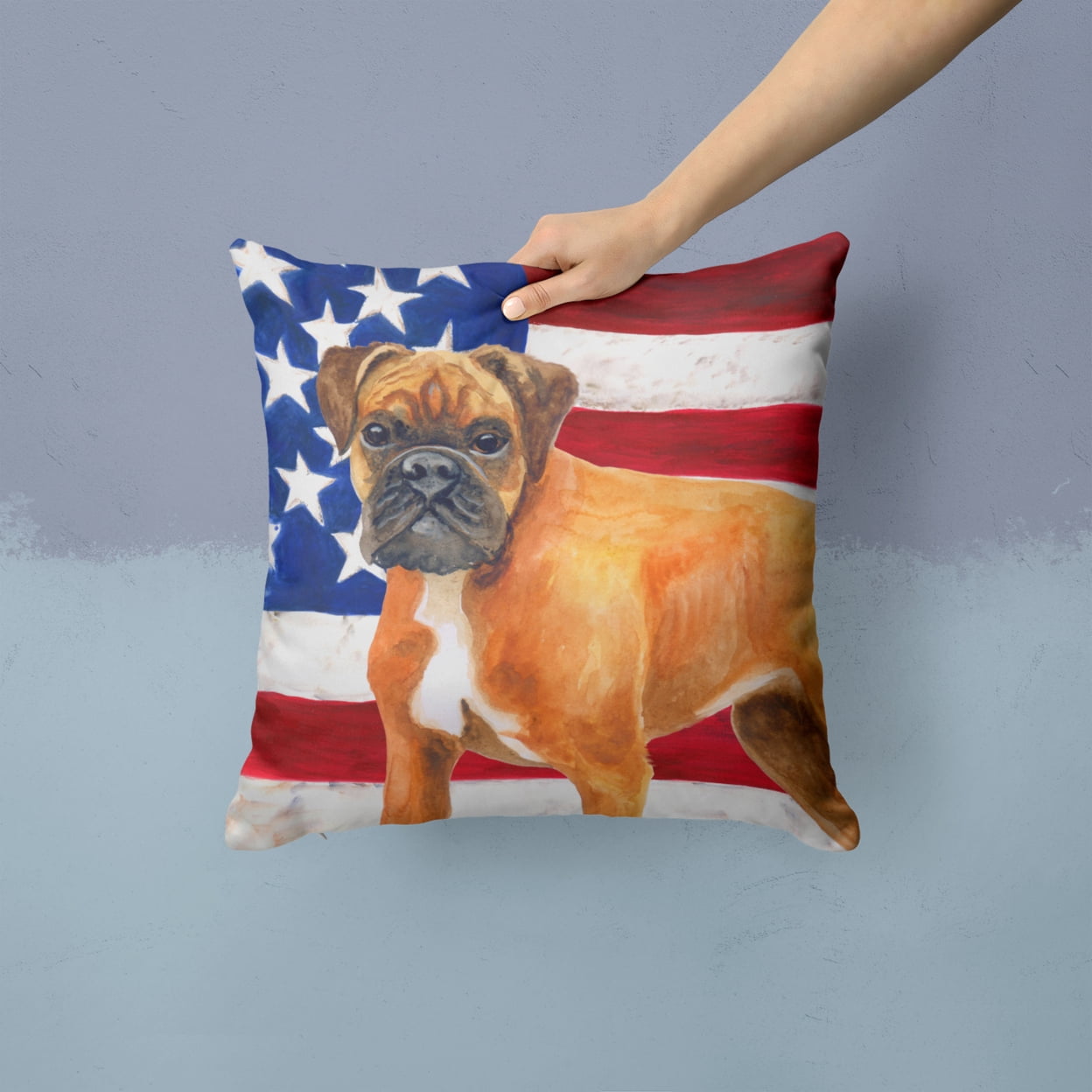 Carolines Treasures BB9640PW1414 German Boxer Patriotic Fabric Decorative Pillow 14Hx14W multicolor