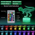 thumbnail image 5 of Lámpara de dinosaurio, luz nocturna 3D de dinosaurio para niños, 16 colores, control táctil inteligente y remoto, luz nocturna LED regulable para dormitorio, juguetes y regalos de cumpleaños para niño, 5 of 5