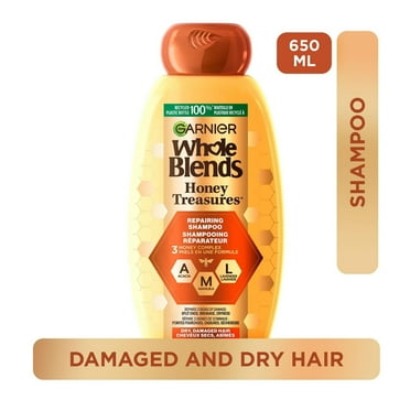 Garnier Whole Blends Honey Treasures Repairing Shampoo for Damaged and Dry Hair, Repairs Split Ends and Breakage, more Moisture, Paraben-Free, 650ml