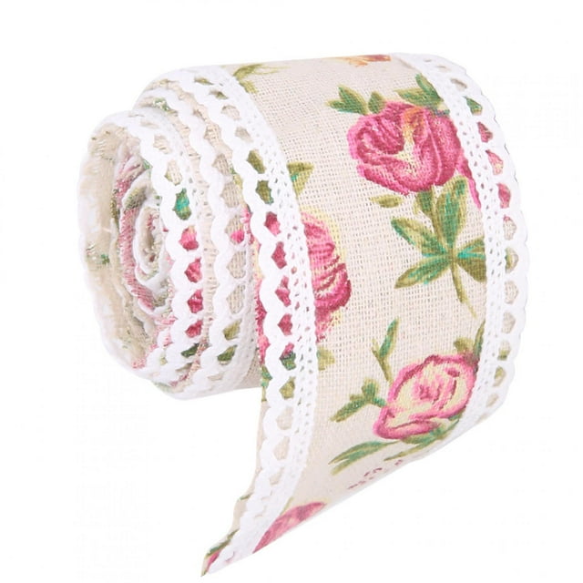 Flower Stretch, Rose Pattern Anniversary Burlap Roll Flower Ribbon, For Wedding DIY Handmade
