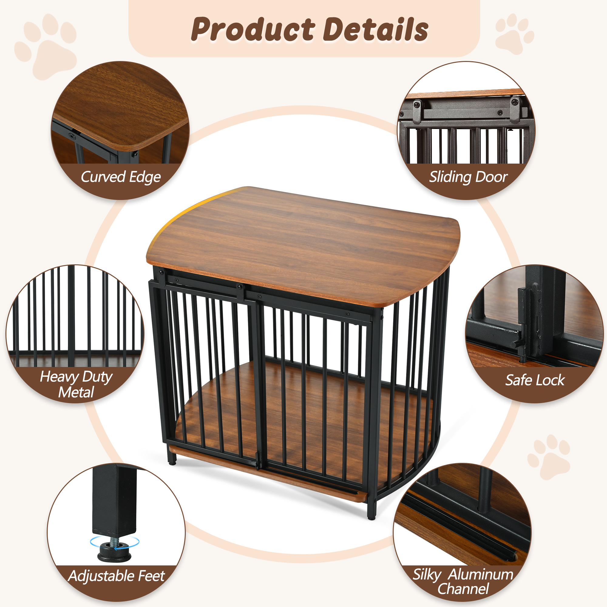 Modern Dog Crate End Table with Double-Doors 31.5" Dog Crate for Small and Medium Dogs, Wooden Cage Indoor Kennel Furniture