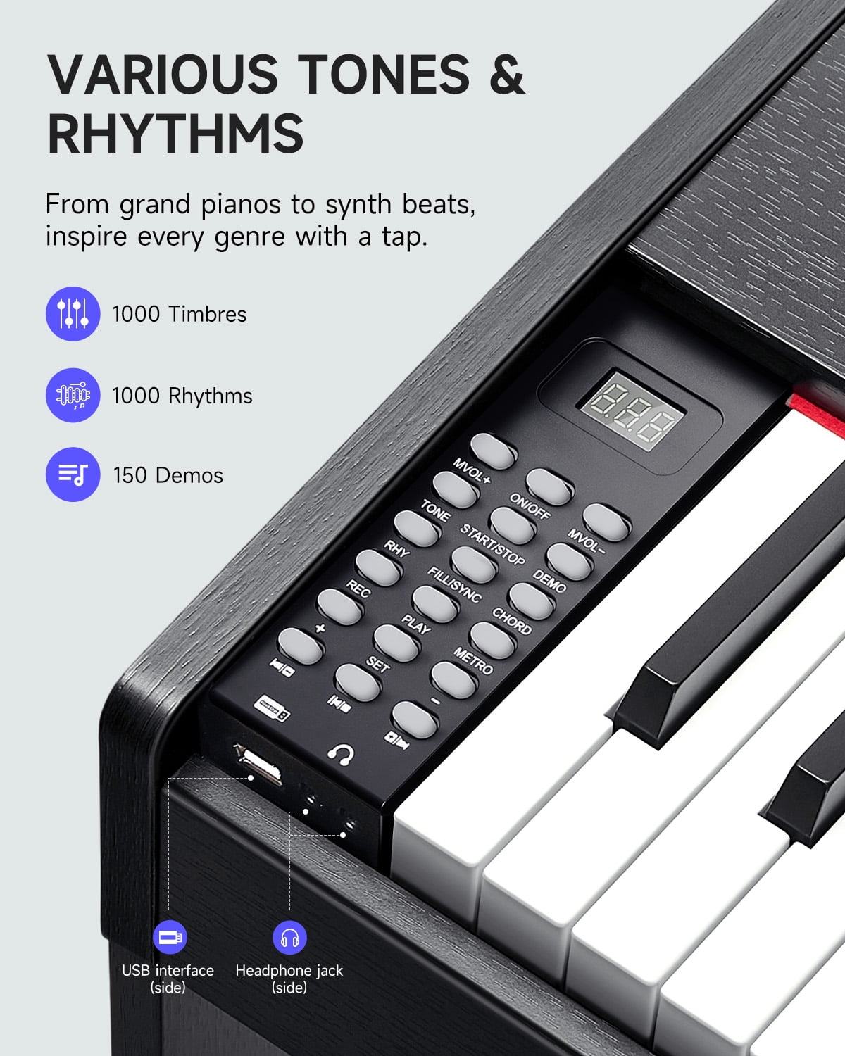 Donner DDP-50 LITE 88-Key Weighted Digital Piano for Beginners, Full Size Electric Piano with Music Stand, Power Adapter, Sustain Pedal, Built-in Lessons, 1000 Tones & Rhythms, Black