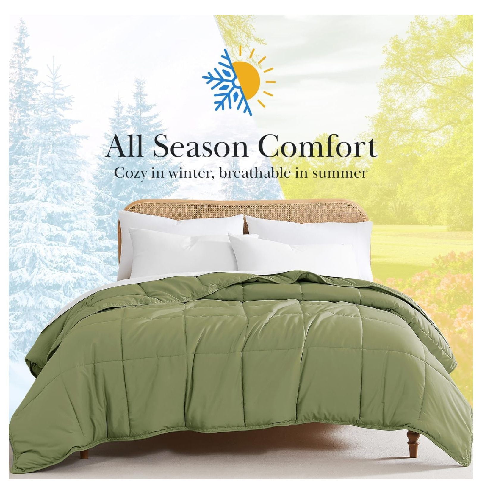 Oversized Sage Green Comforter, King Size, Cozy and Soft, Pet Hair Resistant Bedding, Cal/King Comforter, Down-Alternative Bedspread, All Seasons Bedding, Sage Green