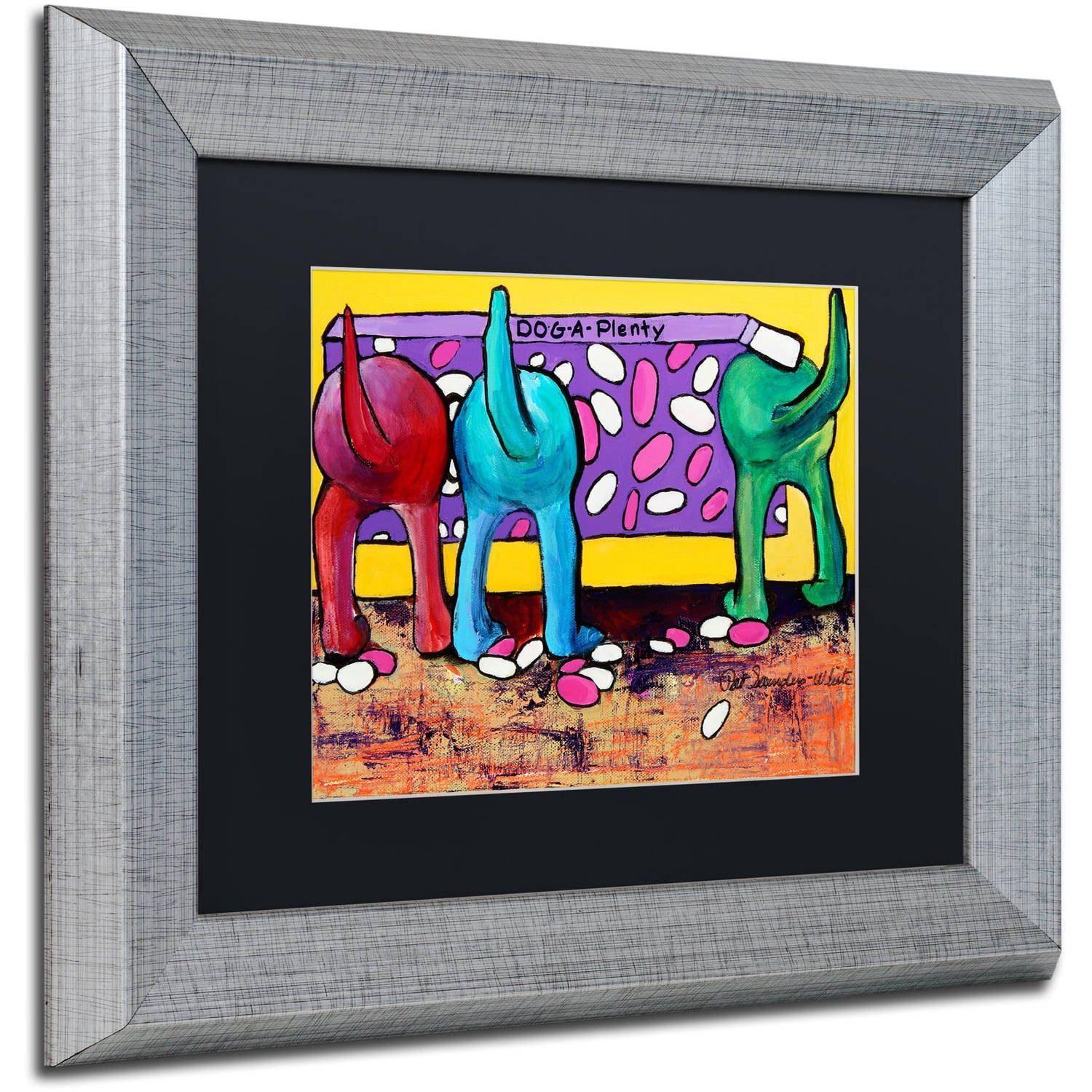 Trademark Fine Art "Dog-A-Plenty" Canvas Art by Pat Saunders-White, Black Matte, Silver Frame