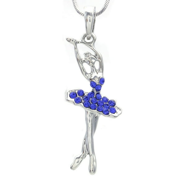 Royal Blue Dancing Ballerina Dancer Ballet Recital Dance Pendant Necklace Charm