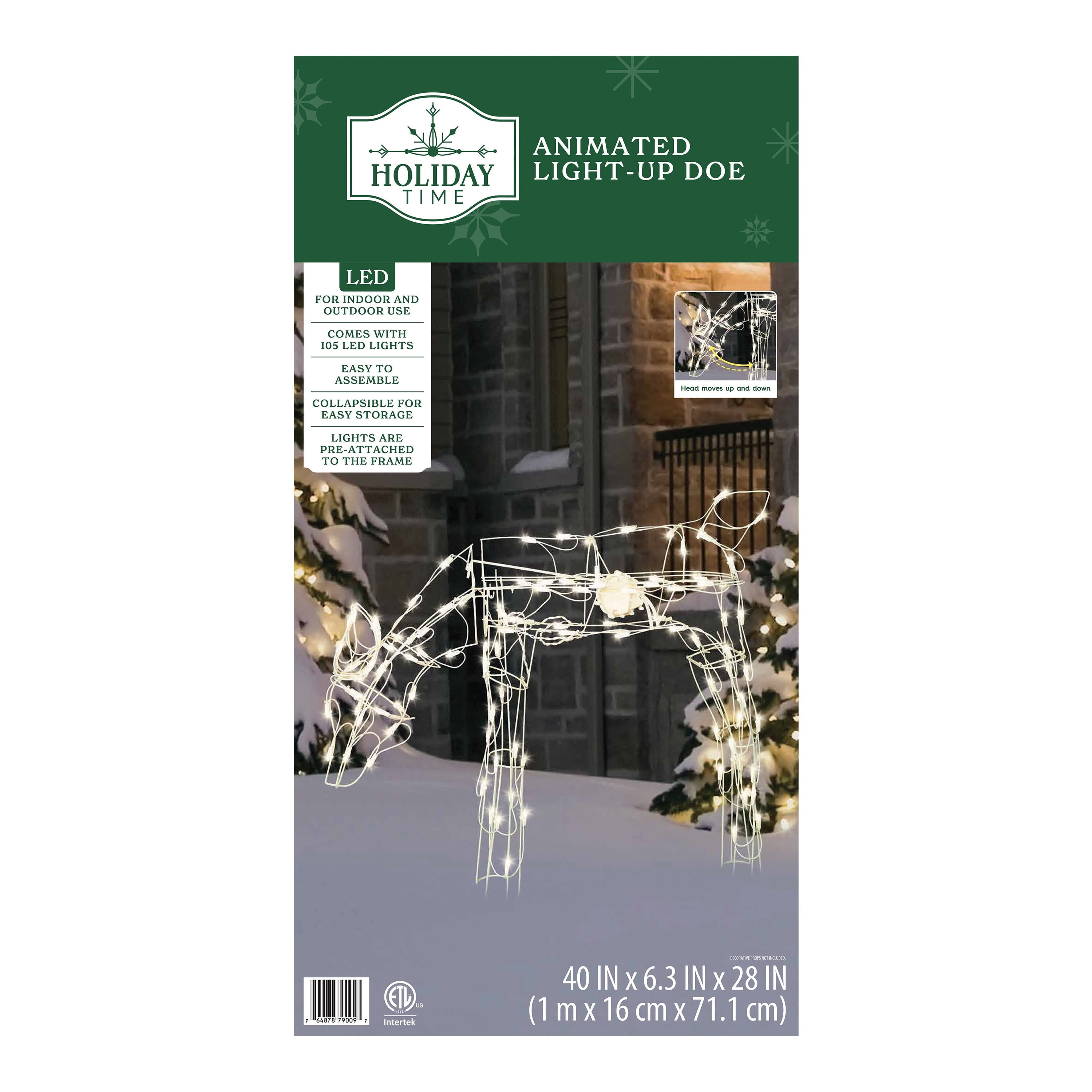 Indoor/Outdoor Animated Light-Up Feeding Doe Silhouette Christmas Decoration with 105 LED Lights, Warm White, 40", by Holiday Time