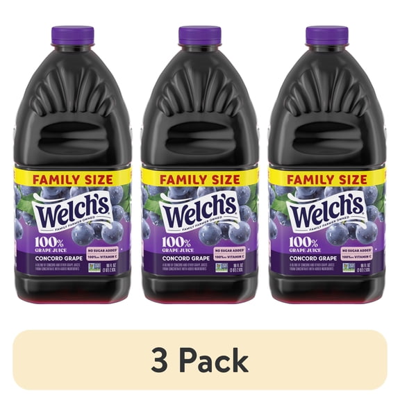 (3 pack) Welch's 100% Grape Juice, Concord Grape, 96 fl oz Bottle