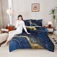 thumbnail image 4 of Homewish Marble Texture Road Queen Comforter Set,Chic Glitter Print Bedding Sets,Gold Blue Bedding Comforter Set For Girls Kids,Super Cozy Room Decor Reversible,3 Pieces, 4 of 8