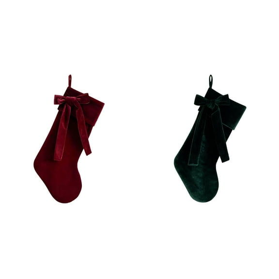 Thick Red & Green Velvet Christmas Stocking With Hook & Bow,Traditional Xmas Stocking Fireplace Decor,Hanging Christmas Socks Candy Gift Fillers,Gift Bag for Mantle Xmas Tree Hanging Ornament,A*1 B*1