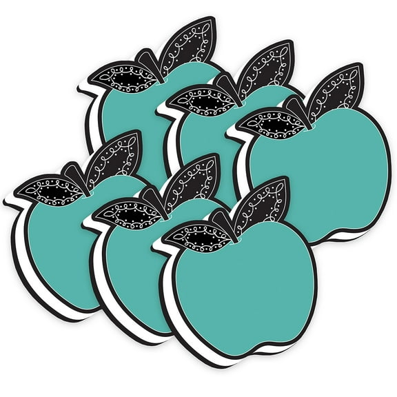 Ashley Productions Magnetic Whiteboard Eraser, Teal Apple with Chalk Loop Leaves, Pack of 6