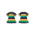 thumbnail image 2 of BemeyourBBs Toddler Baby Girls Mardi Gras Dress Outfits Crocodile Embroidery Short Sleeve Striped Collared Ruffle Dress Summer Clothes, 2 of 9