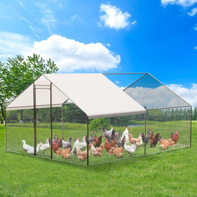 Spacious & Sturdy Outdoor Poultry Coop – Large Walk-In Metal Cage with Secure Run, Waterproof & UV-Resistant Cover, Perfect for Chickens, Ducks, Rabbits, and Small Pets