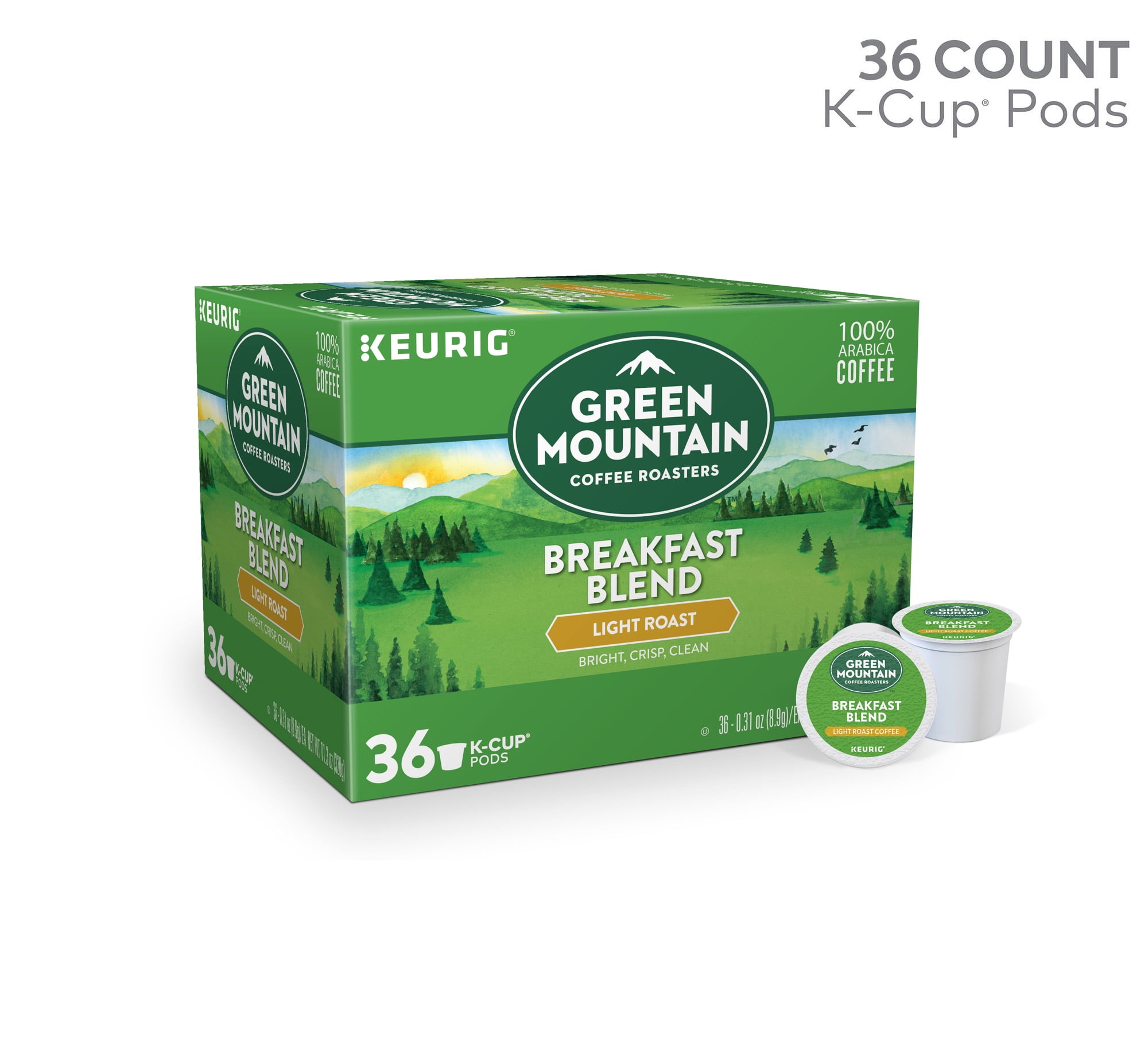 Green Mountain Coffee Breakfast Blend, Keurig K-Cup Pods, Light Roast Coffee, 36 Count