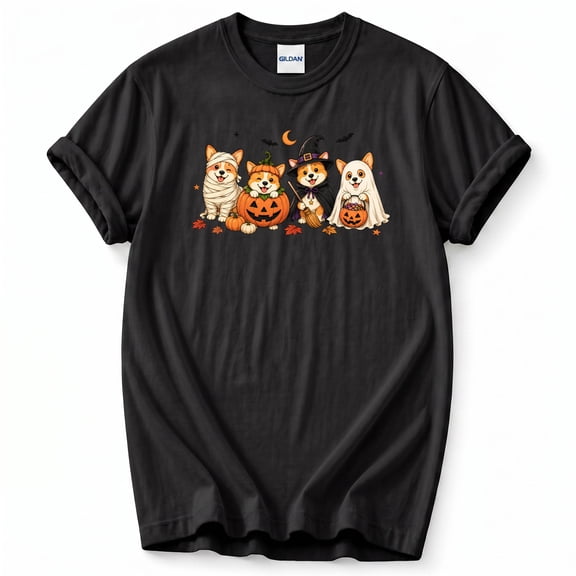 Funny Corgis in Halloween Costumes T-Shirt – Corgi Lover Halloween Theme – Unisex Festive Wear
