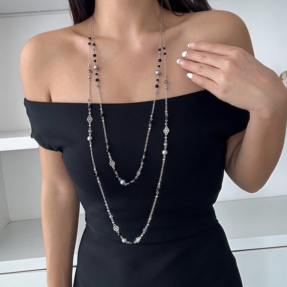 NICKSUN Long Imitation Pearl Necklaces for Women Dainty Beaded Long Necklace Layered Necklace Statement Sweater Strand Chain Necklace Jewelry