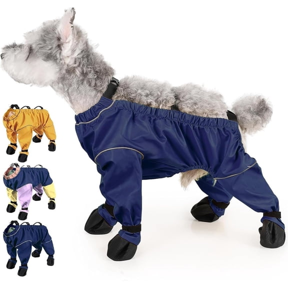 Dog Snow Boots with Suspenders,Anti Dirt Waterproof Dog Pants with Reflective Straps for Small to Medium Dogs,Winter Shoes with Paw Protectors,One-Piece Design and Open-Seam for Convenient Excretion