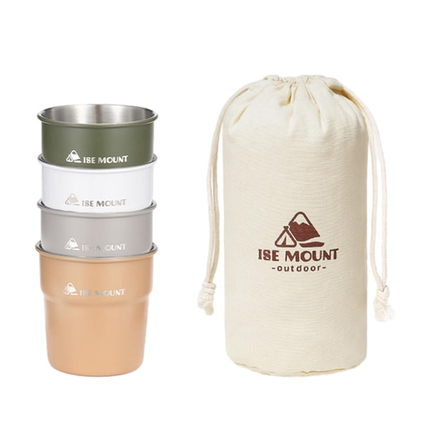 4 tazas de acero inoxidable para acampar, vasos para beber con bolsa de transporte, capacidad de 300 ml, taza para beber, taza de café para viajes A SM SunniMix Copas al aire libre