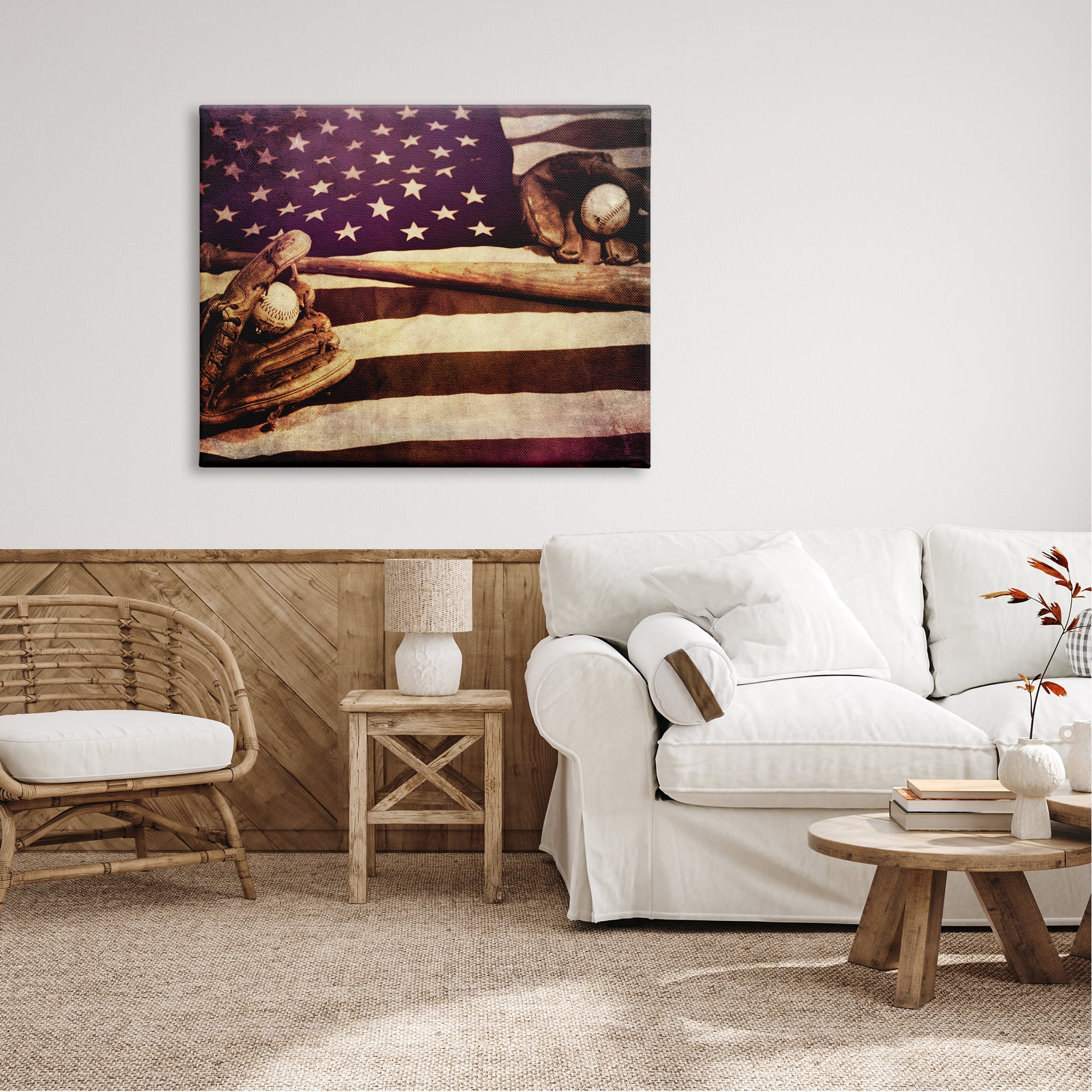 Stupell Industries American Flag Stripes Stars Baseball Mitt Sports Motif Canvas Wall Art, 48 x 36, Design by Daniel Sproul
