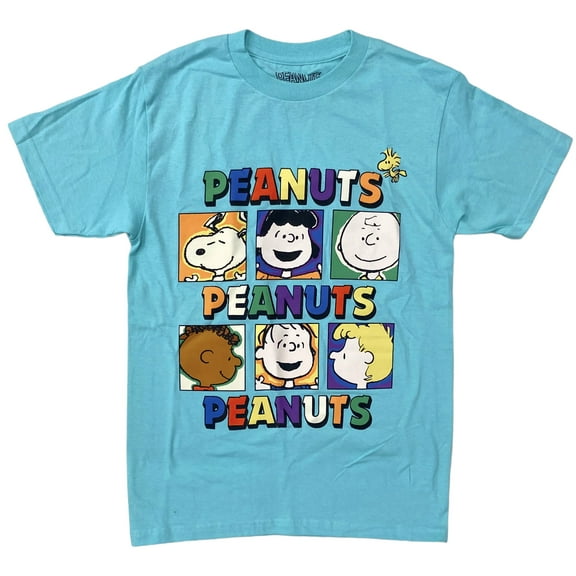 Peanuts Men's Officially Licensed Snoopy & Friends Turquoise Tee T-Shirt (Small, Turquoise)