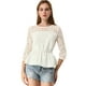thumbnail image 3 of INSPIRE CHIC Blusas de encaje semitransparentes de cintura elástica con mangas 3/4 para mujer Camisas blanco L, 3 of 6