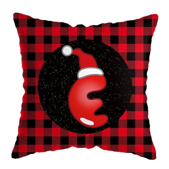 Yidarton Christmas Pillowcase Red Plaid Short Plush Square Pillow Cover Letter Printing Series Cushion Cover