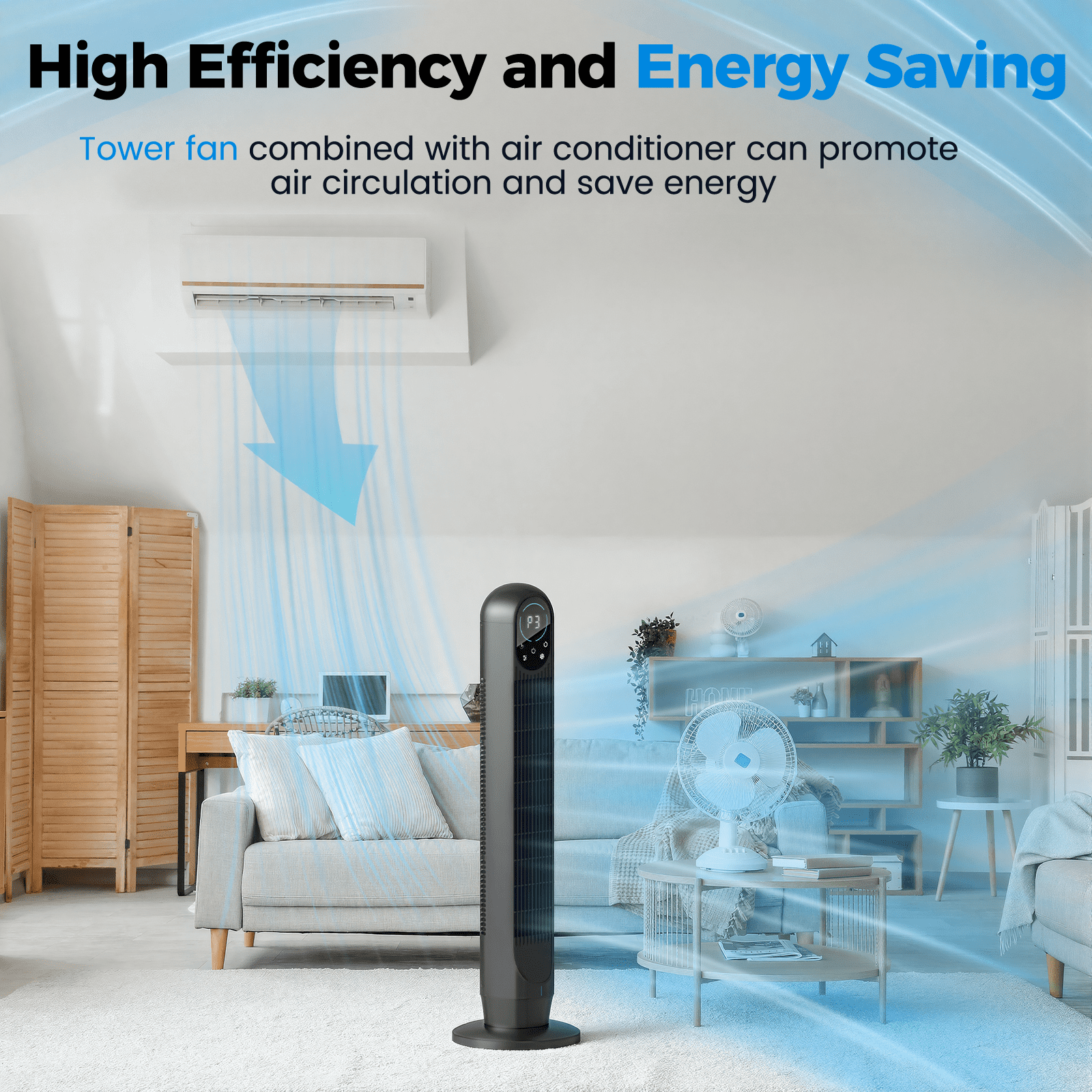 Tower Fan with Remote, 31" Bladeless Floor Fans for Home, 4 Modes & 4 Speeds, 12H Timer, LED Display, 80° Oscillating Wide Cooling for Bedroom, Office