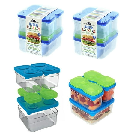 2 Pack Arctic Zone Interlockers Food Storage Containers with Lids Lunch Set Sandwich Snack Ice Brick Stackable (Best Ice Cream Storage Containers)