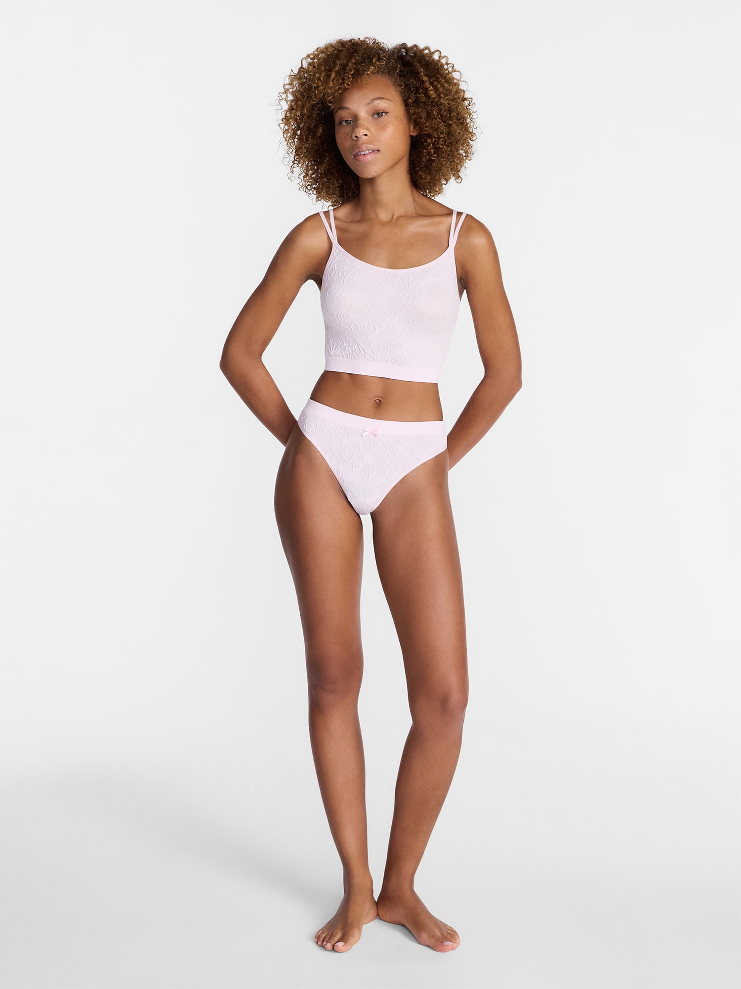 No Boundaries Seamless Cami Bra and Thong Panties Set, 2 Piece, Women's XS-XXXL