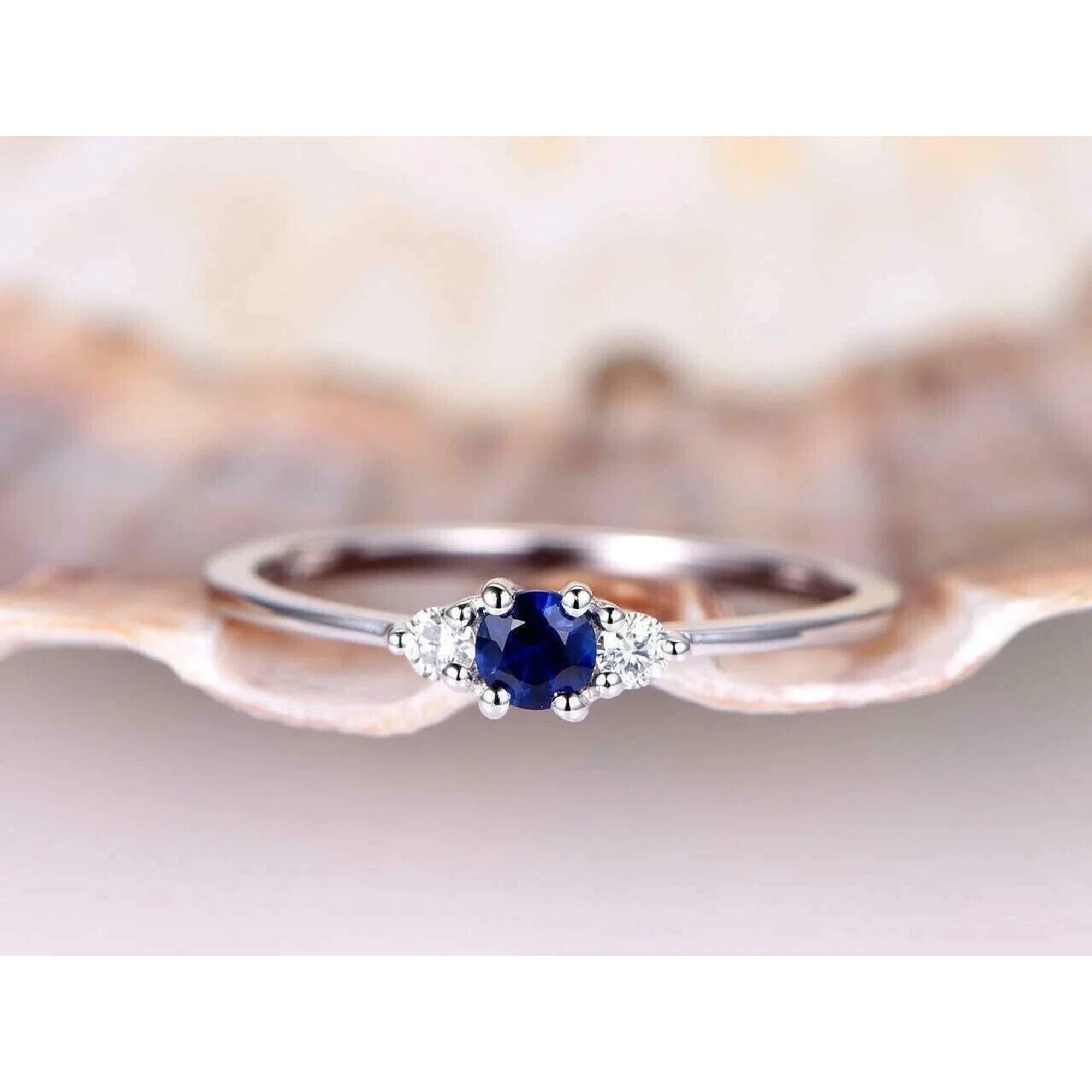 Round Cut Simulated Blue Sapphire Women's Stunning Ring In 14K White Gold Plated