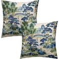 thumbnail image 2 of Navy Blue and Green Pillowcase Set of 2 Chinoiserie Blue Decor Throw Pillows Square 16x16 Inch Green Trees House Bridge Farmhouse Pillow Cushion Covers for Home Living Room Bed Sofa Outdoor Couch, 2 of 8