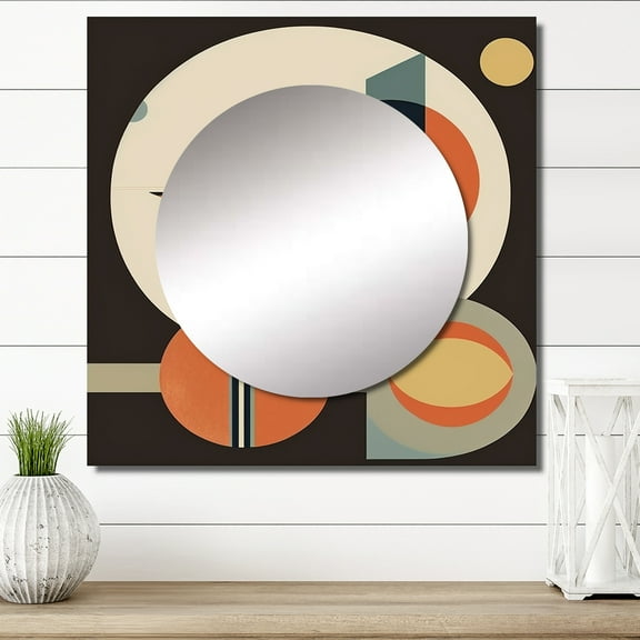 Designart "Retro-Colored Midcentury Geometric Minimalism IV" Lotus Square Mirror For Wall Decor - Large Pink Square Printed Wall Mirror Art - Square Modern Mirror - Wall Mounted Square Large Mirror