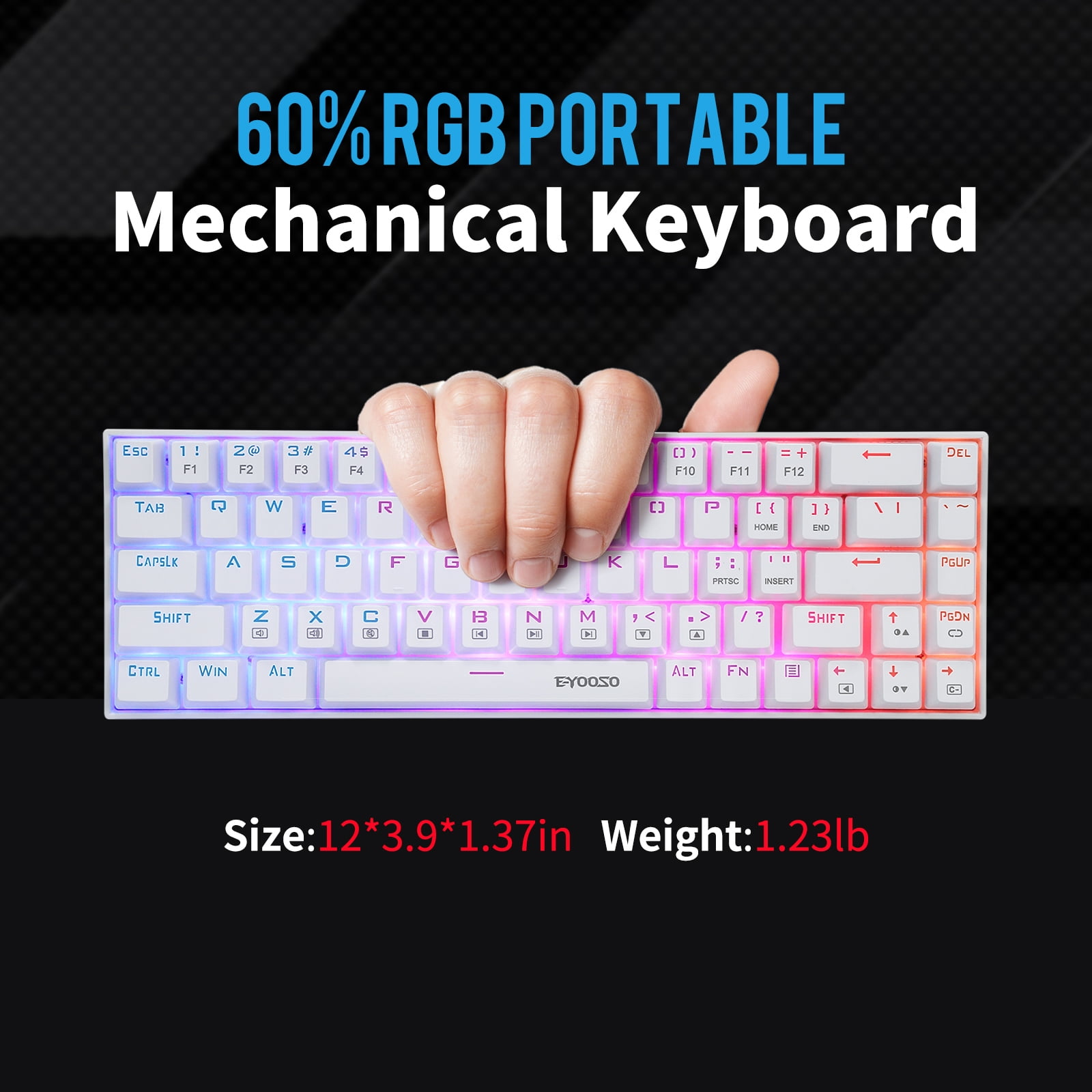 Portable 65% Mechanical Gaming Keyboard, E-YOOSO Z-686 Customizable Per-Key RGB Backlit, Compact 68 Keys Mini Wired Office Keyboard with Blue Switch for Windows Laptop PC Mac - White