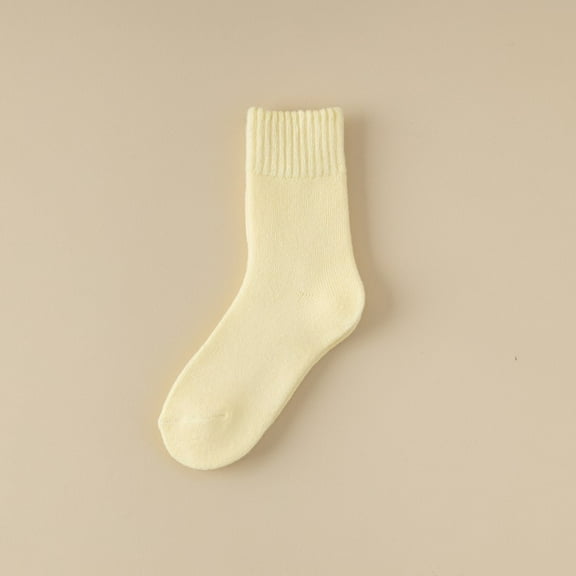 suxuMhao Solid Color Cotton Socks, 4 Pairs Yellow, One Size Fits Most, Crew Socks Ankle Socks Short Socks, Soft Socks Thick Cotton Socks Thick Plush Socks Warm Socks for Daily Casual Wear