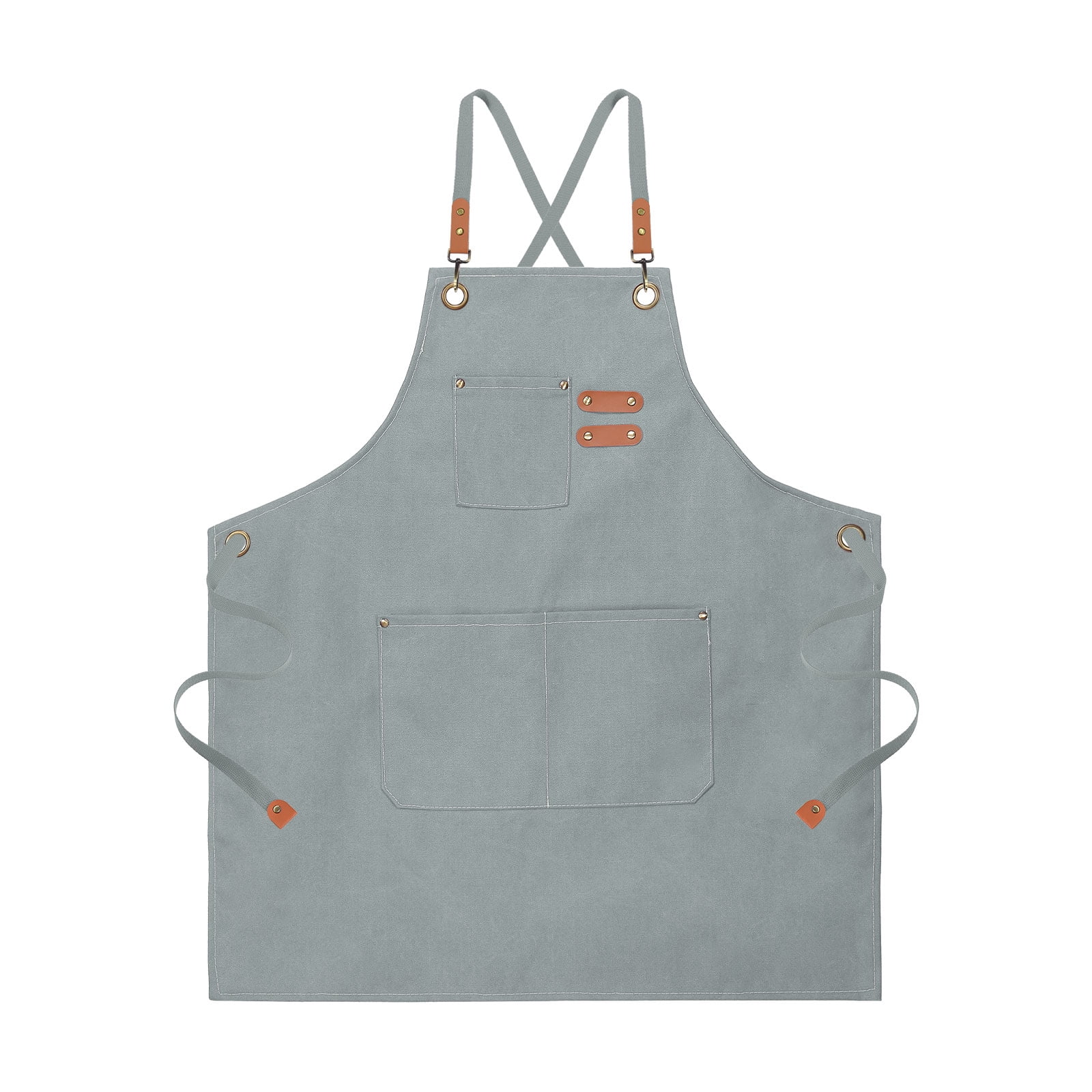 Uxcell Canvas Chef Aprons 75x68cm Adjustable Strap Waterproof Cross Back Kitchen Cooking Apron with 3 Pockets Light Blue