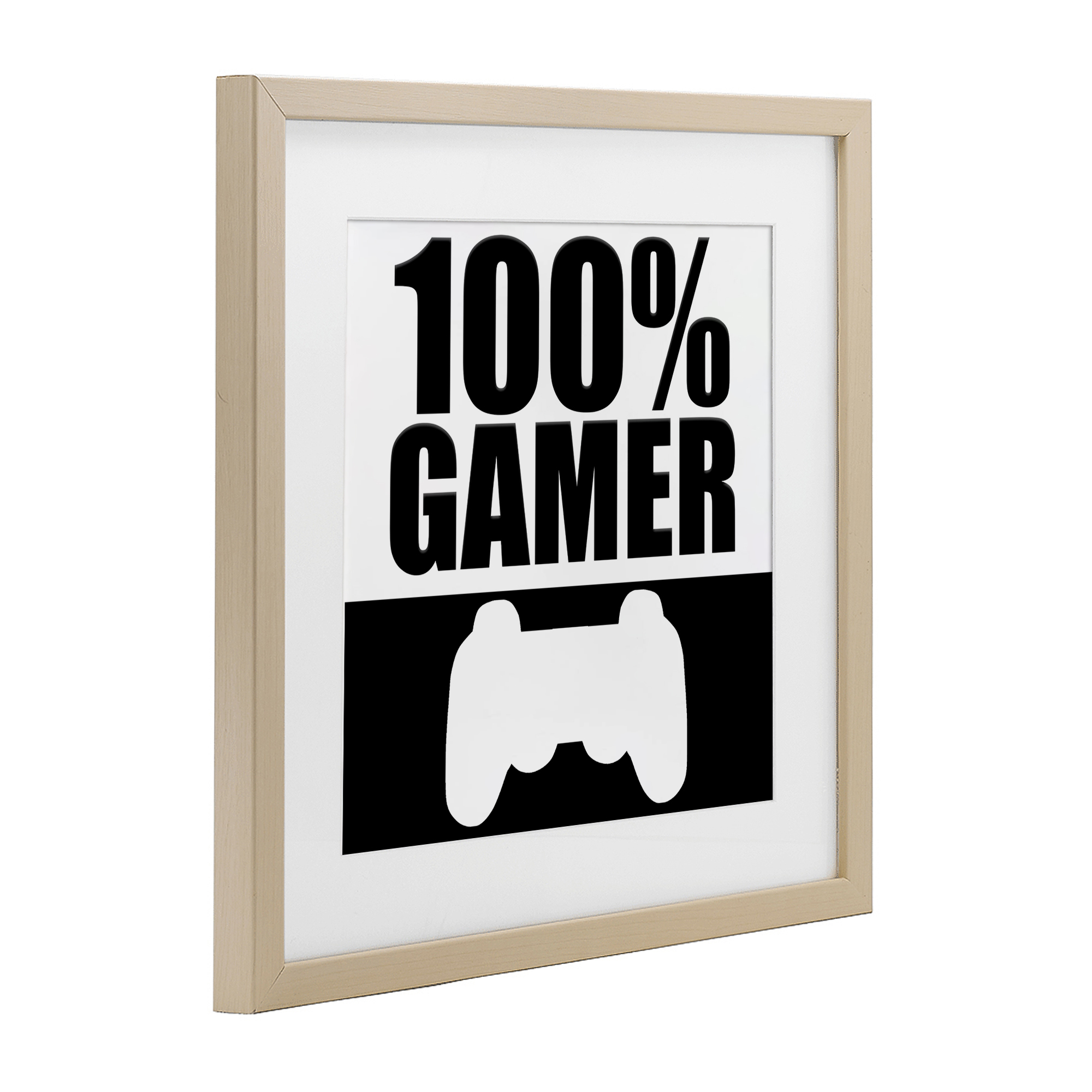100% Gamer Black & White Birch Framed Print Under Glass, design by Kim Allen