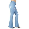 thumbnail image 4 of Fashion2Love Women's Juniors Bell Bottom Ripped Distressed High Waist Flared Stretch Jeans, 4 of 8