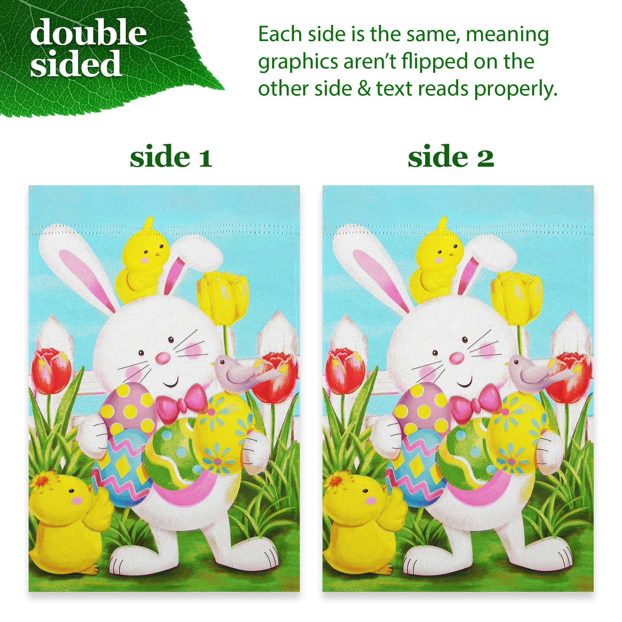 G128 2sets: 36"x16" Flag Stand & 12"x18" Double Sided Easter Bunny with Eggs Garden Flag Outdoor