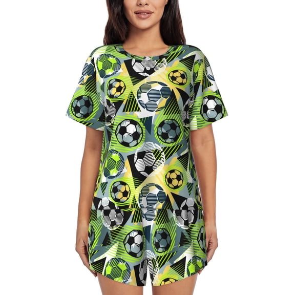Picia Football Doodle Pajamas Sets for Women Soft Short-Sleeved Pjs with Lounge Shorts Two Piece Sleepwear-Small