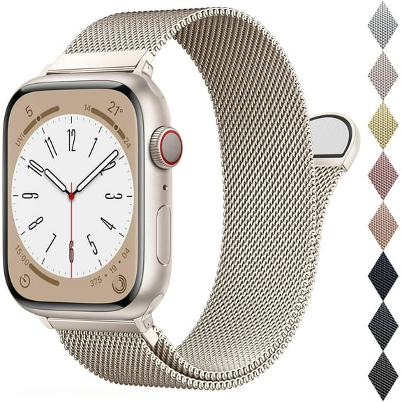 EIKODO-Mesh Metal Loop Compatible with Apple Watch Band 40mm 41mm 38mm 42mm Series SE 10 9 8 7 6 5 4 3 2 1 Women Men, Stainless Steel Strap with Magnetic Clasp for iWatch Bands