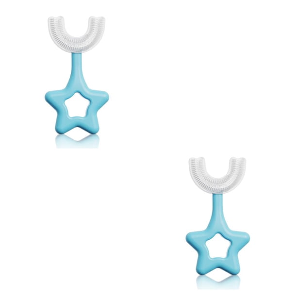Ounissouiy Cepillo de ergonómico para bebés de doble cara de silicona de 360 grados Cepillo de manual en forma de U azul S 2piezas