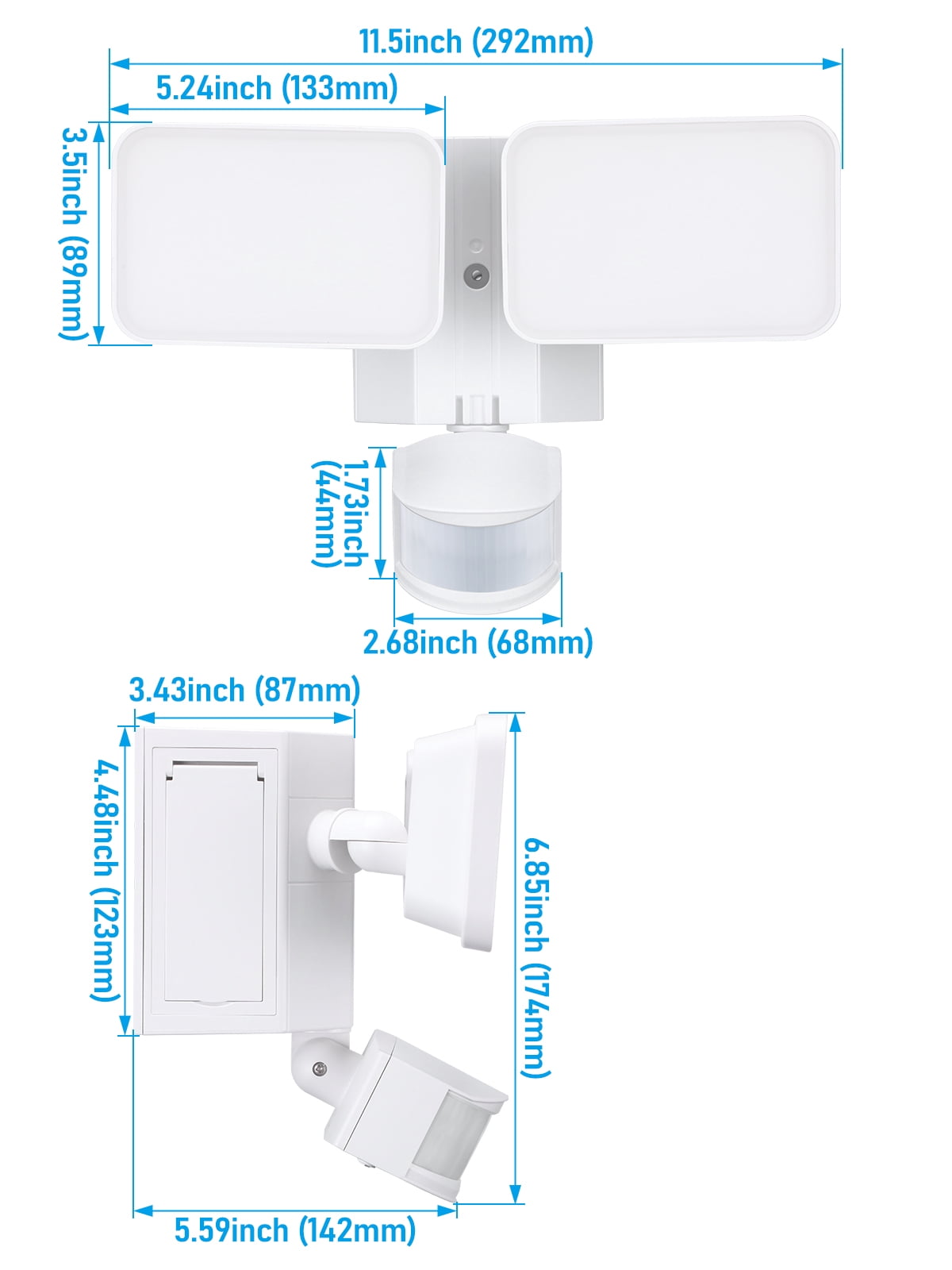 4 Pack LED Flood Light with GFCI Outlets, Motion Sensor & Dusk to Dawn Security Lamp Outdoor, Adjustable 2-Head, 5000K Daylight, White