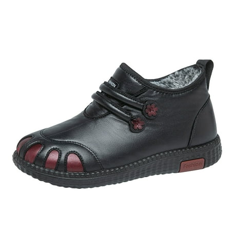 

ZIZOCWA Work Shoes Black Woman Snow Boots Ladies Thickened Warm Cotton Shoes Flat Non Slip Leather Waterproof Snow Boots Warm Leather Womens Boots
