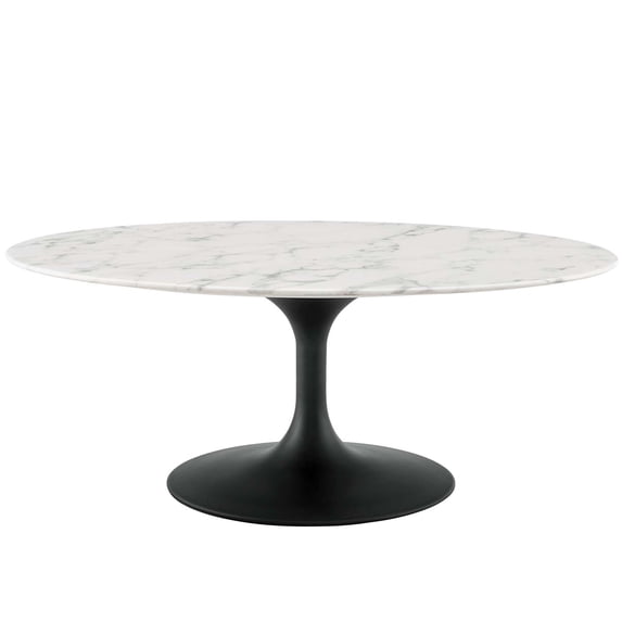 Contemporary Modern Urban Designer Living Room Lounge Club Lobby Oval Coffee Table, Artificial Marble Stone Metal, Black White