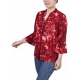 thumbnail image 2 of NY Collection Women's Petite 3/4 Bell Sleeve Pleat Front Y Neck Top, 2 of 4
