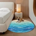 thumbnail image 3 of Blue Beach Round Living Room Rugs 8 ft, Modern Abstract Art Watercolor Gradual Blue Green Teal Waves Washable Large Area Rug Non-Slip Sturdy Edge Binding Round Carpet for Dining Room Kitchen Office, 3 of 9